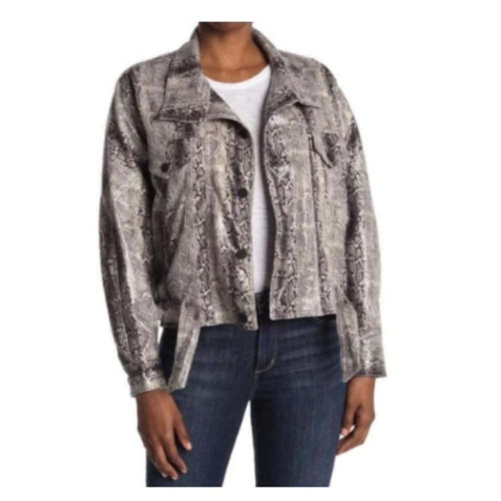 Blank NYC Snakeskin Print Faux Leather Belted Bomber Jacket Size Large